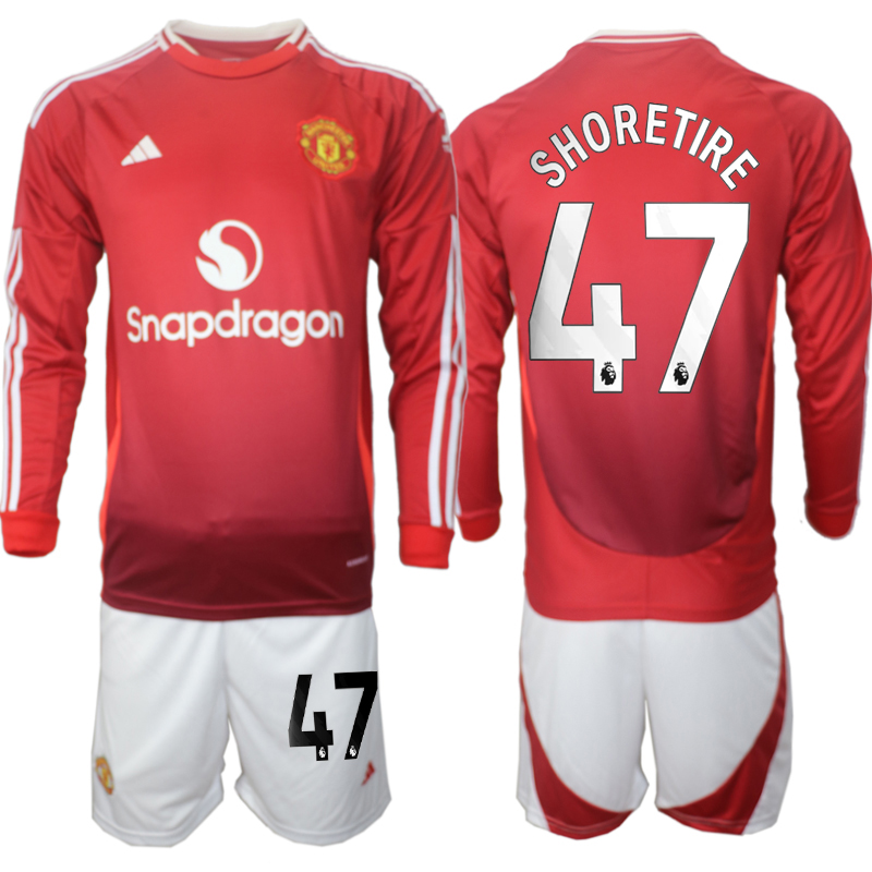 Men 2024-2025 Club Manchester United home Long Sleeves Red #47 Soccer Jersey